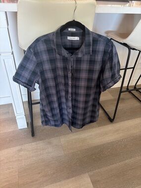 Calvin Klein Men’s Short-Sleeve Plaid Button-Up Shirt - Gray & Black